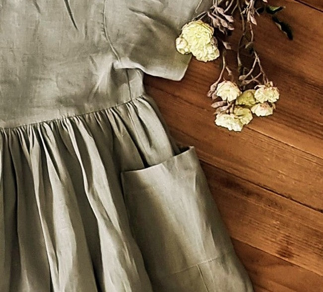 Farmhouse Linen Dress-  Leaf