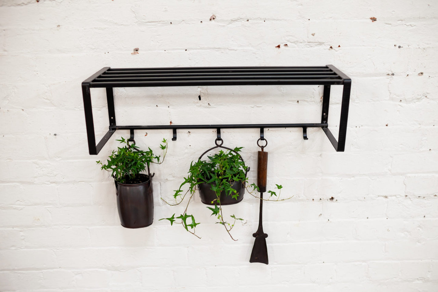 Black Metal Rails & Rods Shelf w/hooks